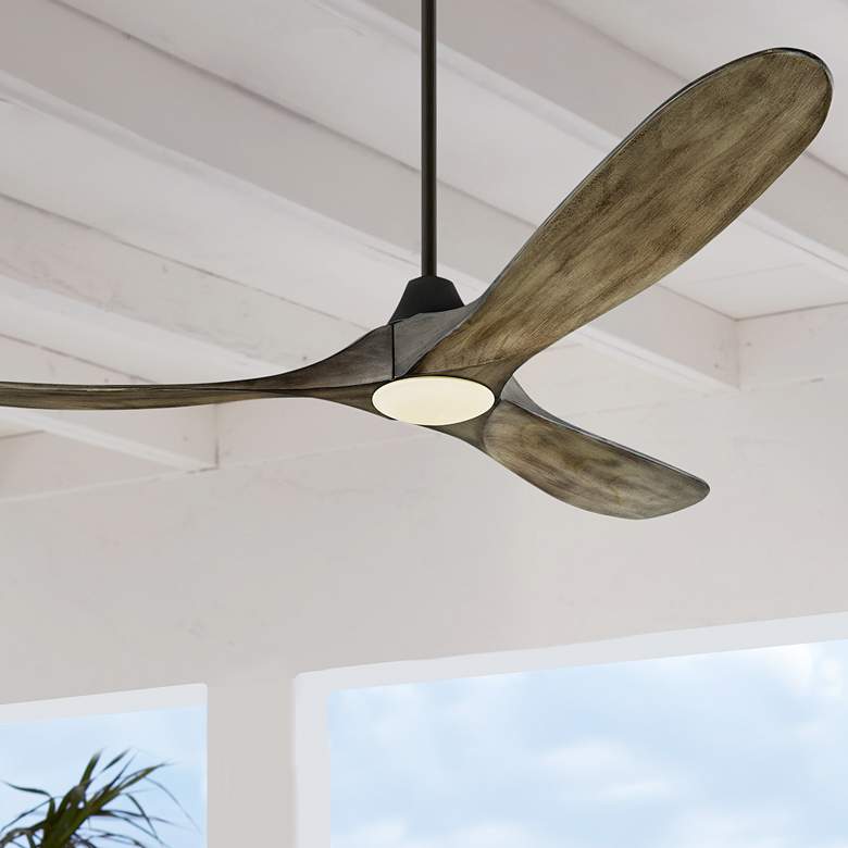 Image 1 60" Visual Comfort Maverick Aged Pewter LED Damp Rated Fan with Remote
