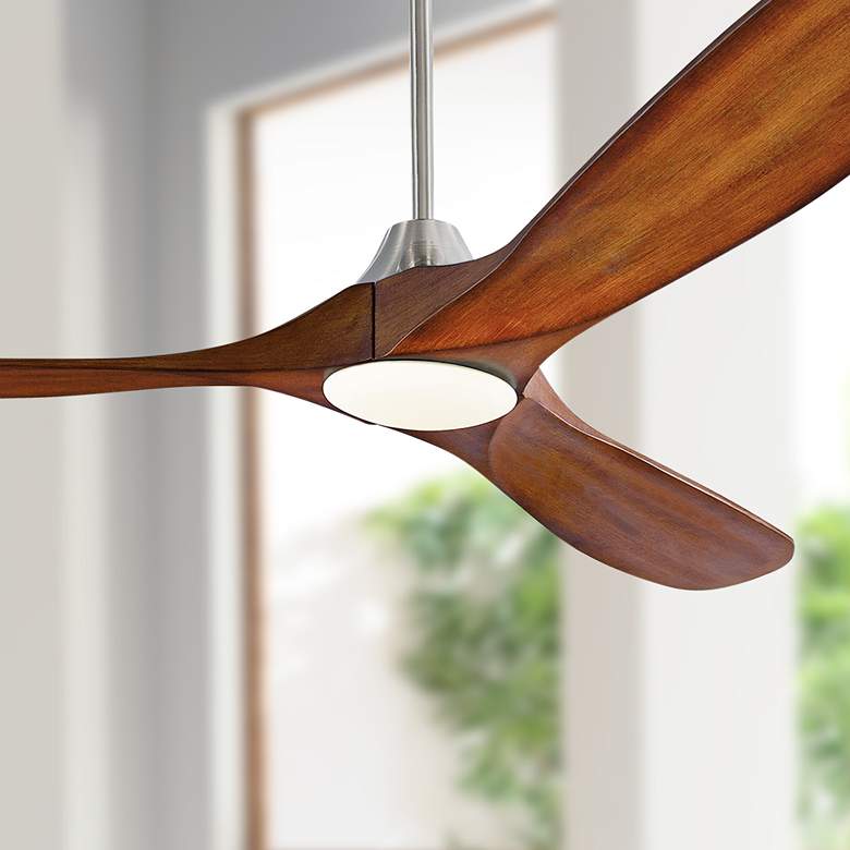Image 1 60" Visual Comfort Maverick Brushed Steel Koa LED Fan with Remote