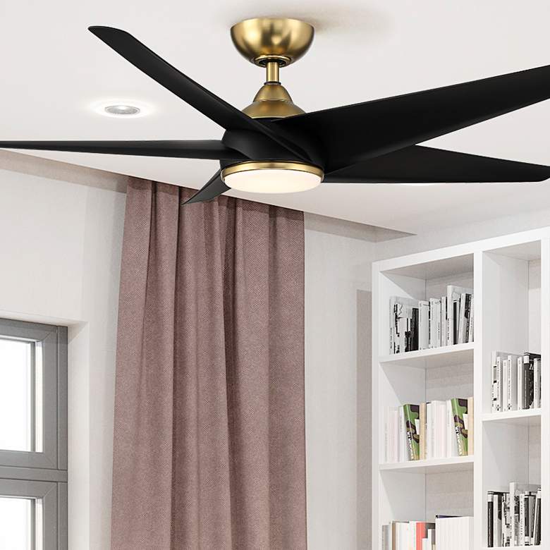 Image 2 60" WAC Viper Soft Brass and Black LED Wet Rated Smart Ceiling Fan