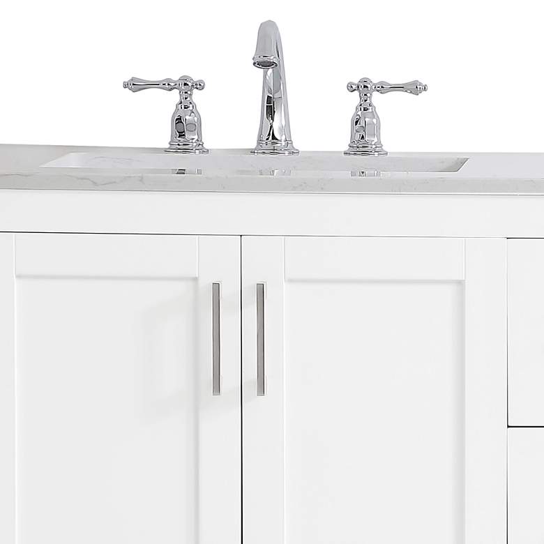 Image 2 60-Inch White Double Sink Bathroom Vanity With White Calacatta Quartz Top more views