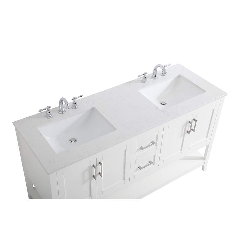 Image 5 60-Inch White Double Sink Bathroom Vanity With White Calacatta Quartz Top more views