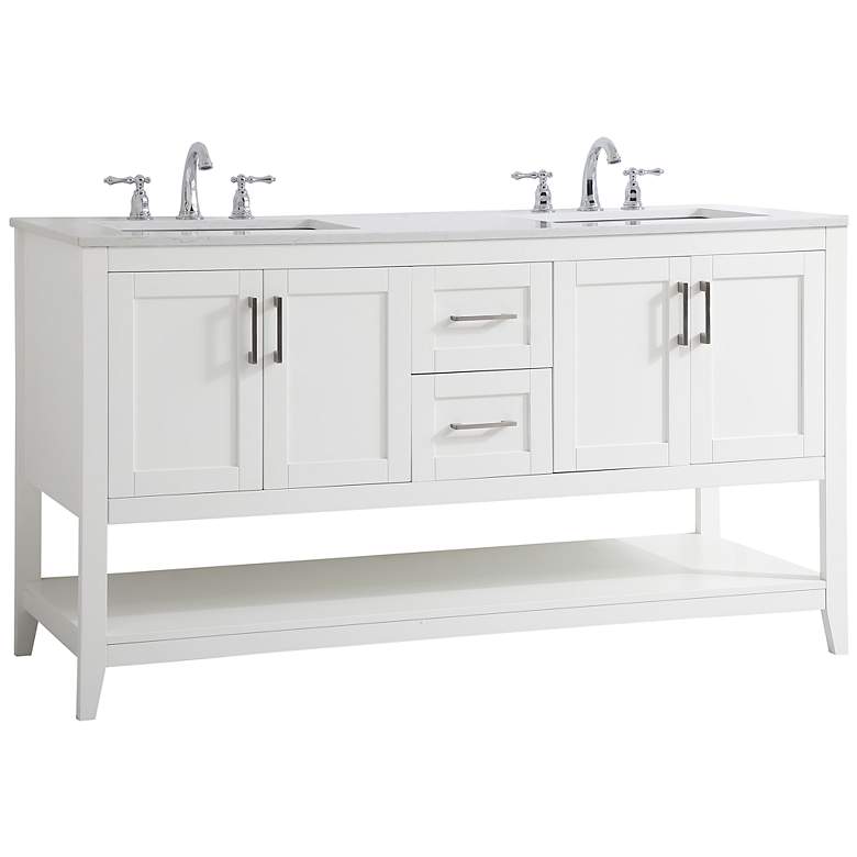 Image 7 60-Inch White Double Sink Bathroom Vanity With White Calacatta Quartz Top more views