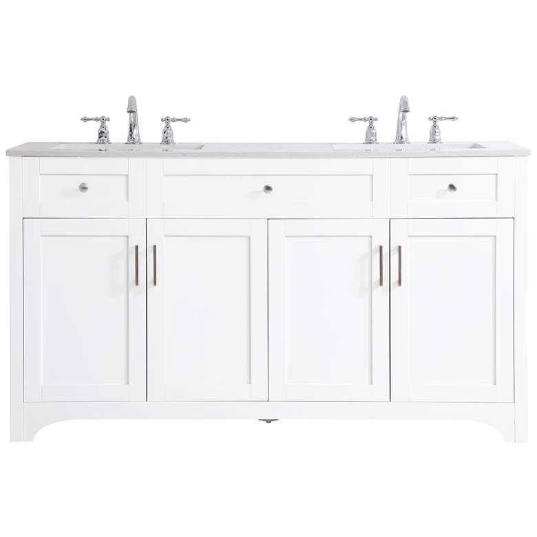 Image 1 60-Inch White Double Sink Bathroom Vanity With White Calacatta Quartz Top