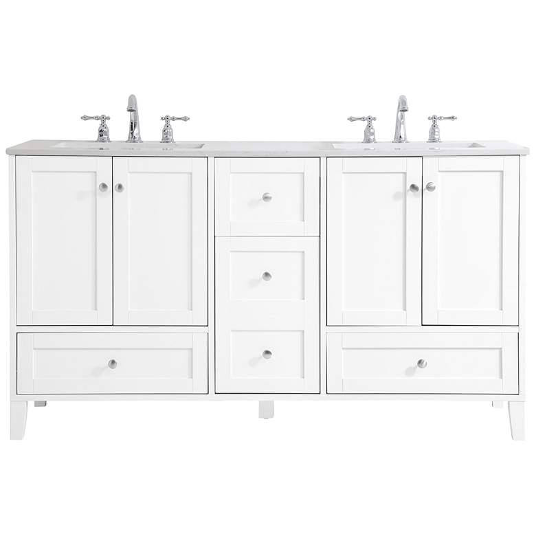 Image 1 60-Inch White Double Sink Bathroom Vanity With White Calacatta Quartz Top