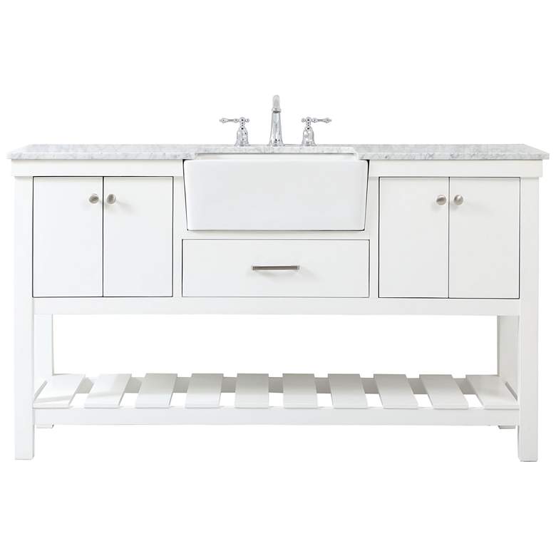 Image 1 60-Inch White Single Sink Bathroom Vanity with Carrara White  Marble Top