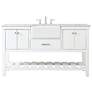 60-Inch White Single Sink Bathroom Vanity with Carrara White  Marble Top