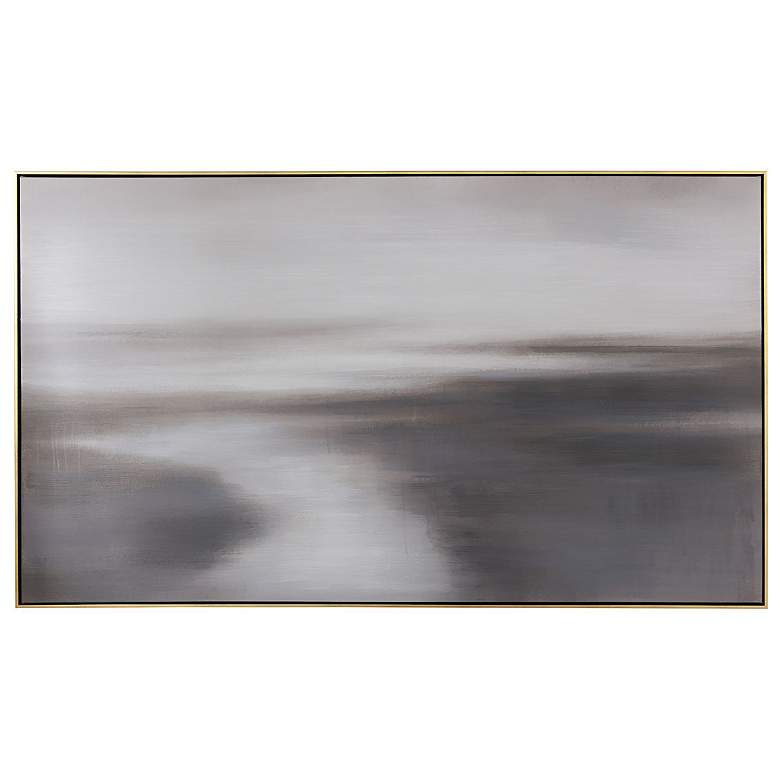 Image 1 60" x 35" Grey Horizon Silver Frame Hand Painted Canvas Wall Art