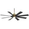 60" Possini Defender Soft Brass/Black Damp LED Ceiling Fan with Remote