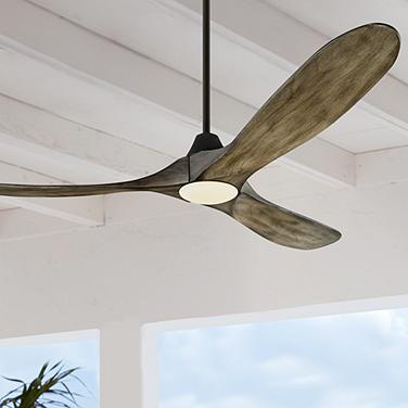 60" Visual Comfort Maverick Aged Pewter LED Damp Rated Fan with Remote