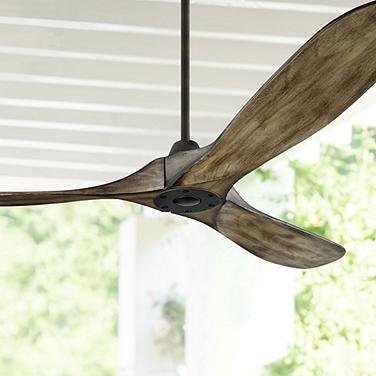 60" Visual Comfort Maverick Pewter and Oak Ceiling Fan with Remote