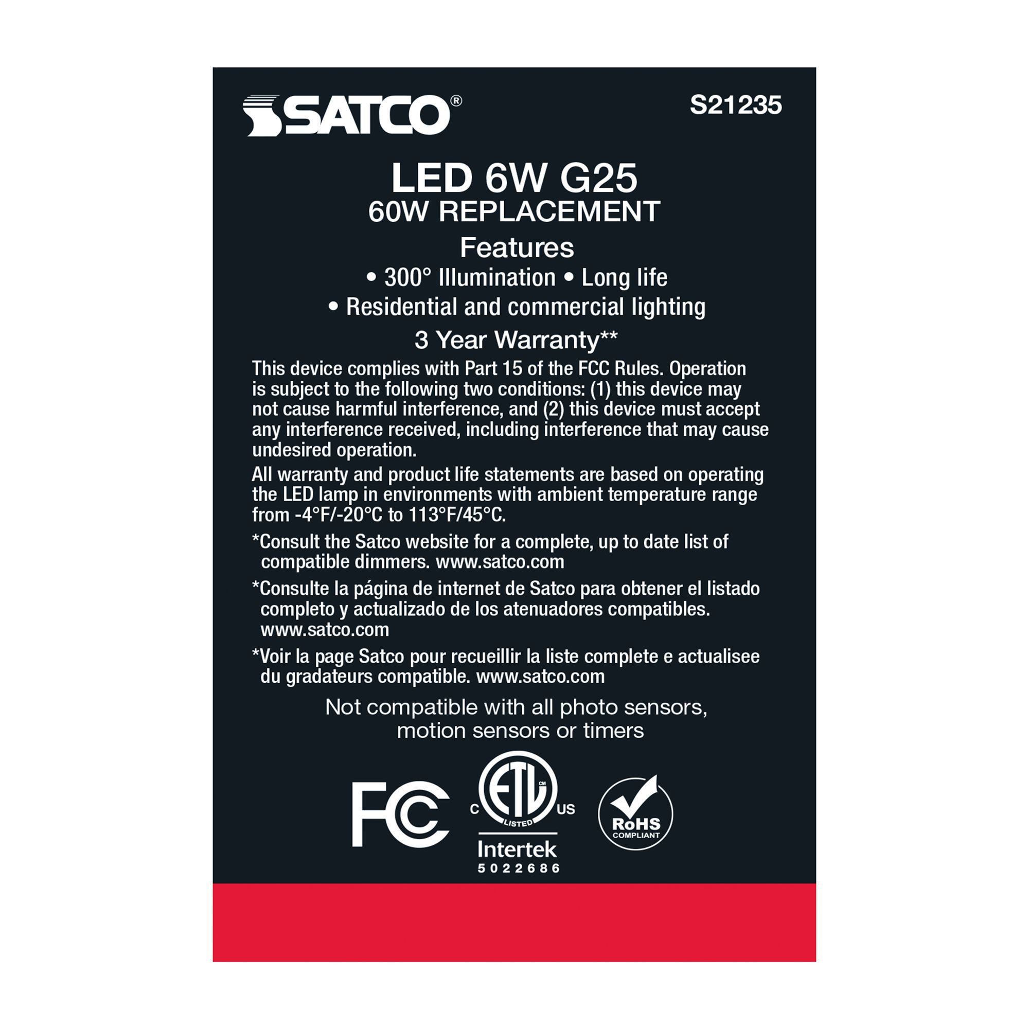 60 Watt Equivalent Satco Clear 6W LED Dimmable Standard Bulb in scene