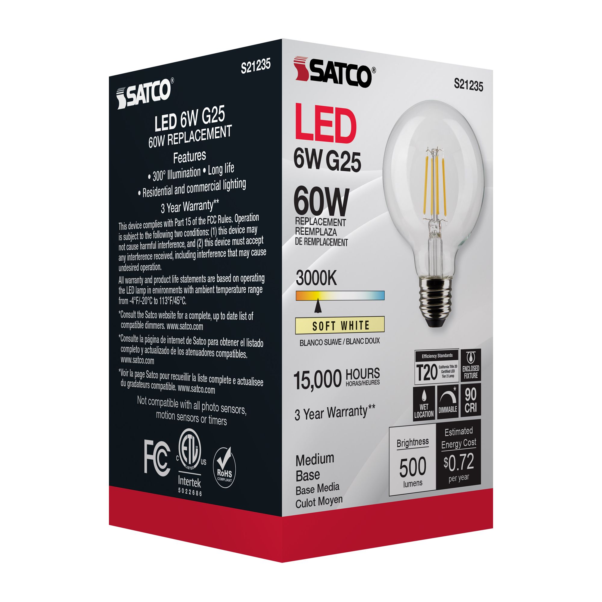60 Watt Equivalent Satco Clear 6W LED Dimmable Standard Bulb in scene