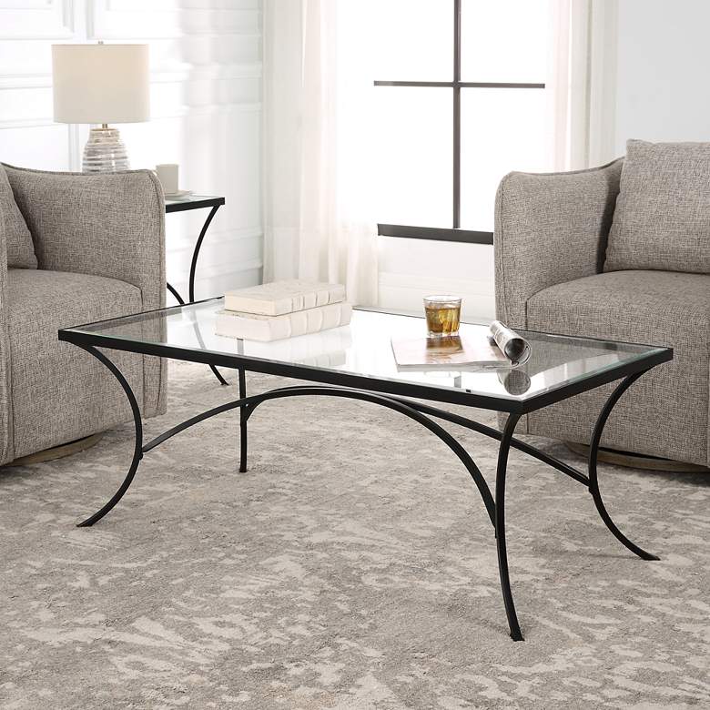 Image 1 Uttermost Alayna 48" L x 18" H Black Coffee Table in scene