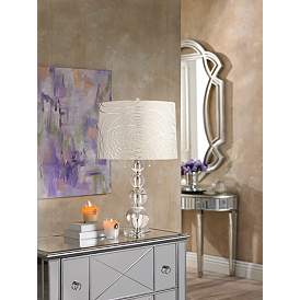 Image1 of Springcrest Off-White with Silver Circles Drum Shade 15x16x11 (Spider) in scene