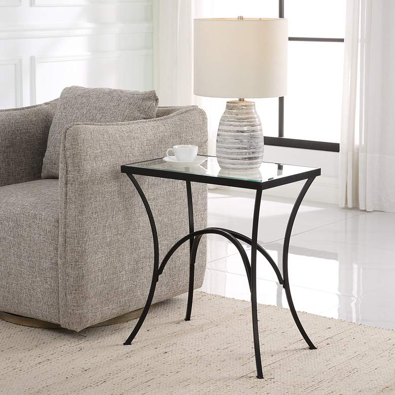 Image 1 Uttermost Alayna 22" Wide Black Metal and Glass End Table in scene