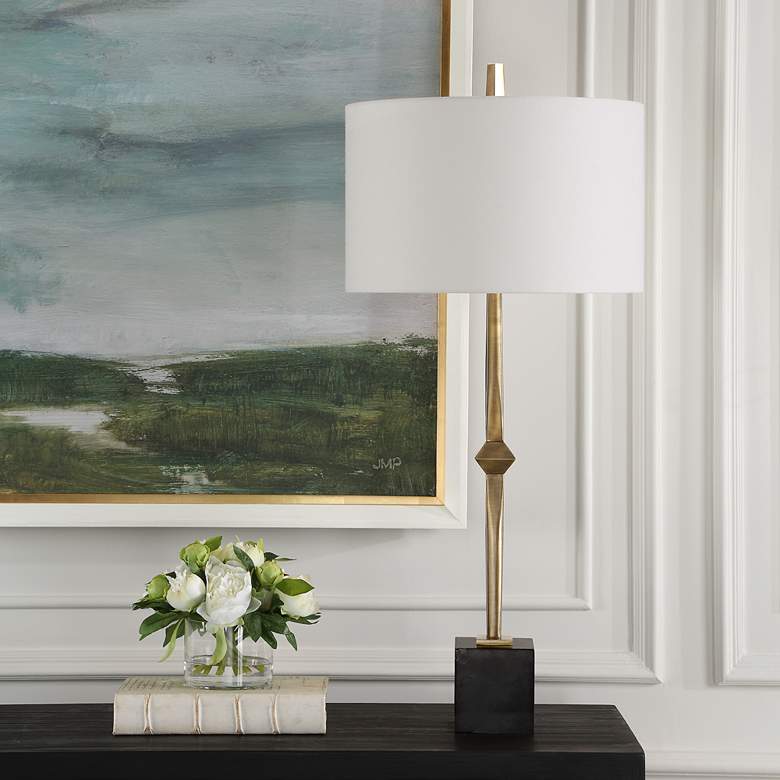 Image 1 Uttermost Suranne Antique Brass Column Table Lamp in scene