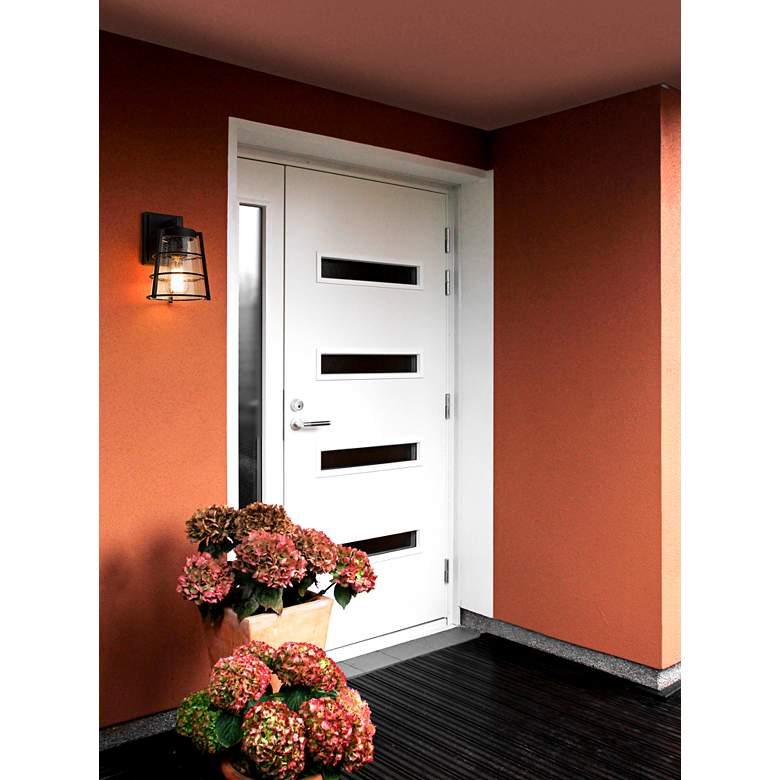 Image 1 Helix 9 1/4" High Matte Black Outdoor Wall Light in scene