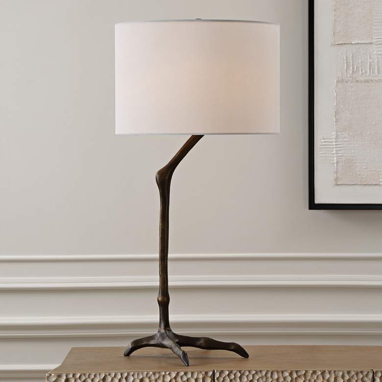 Image 1 Uttermost Perch Warm Bronze Bird Leg Table Lamp in scene