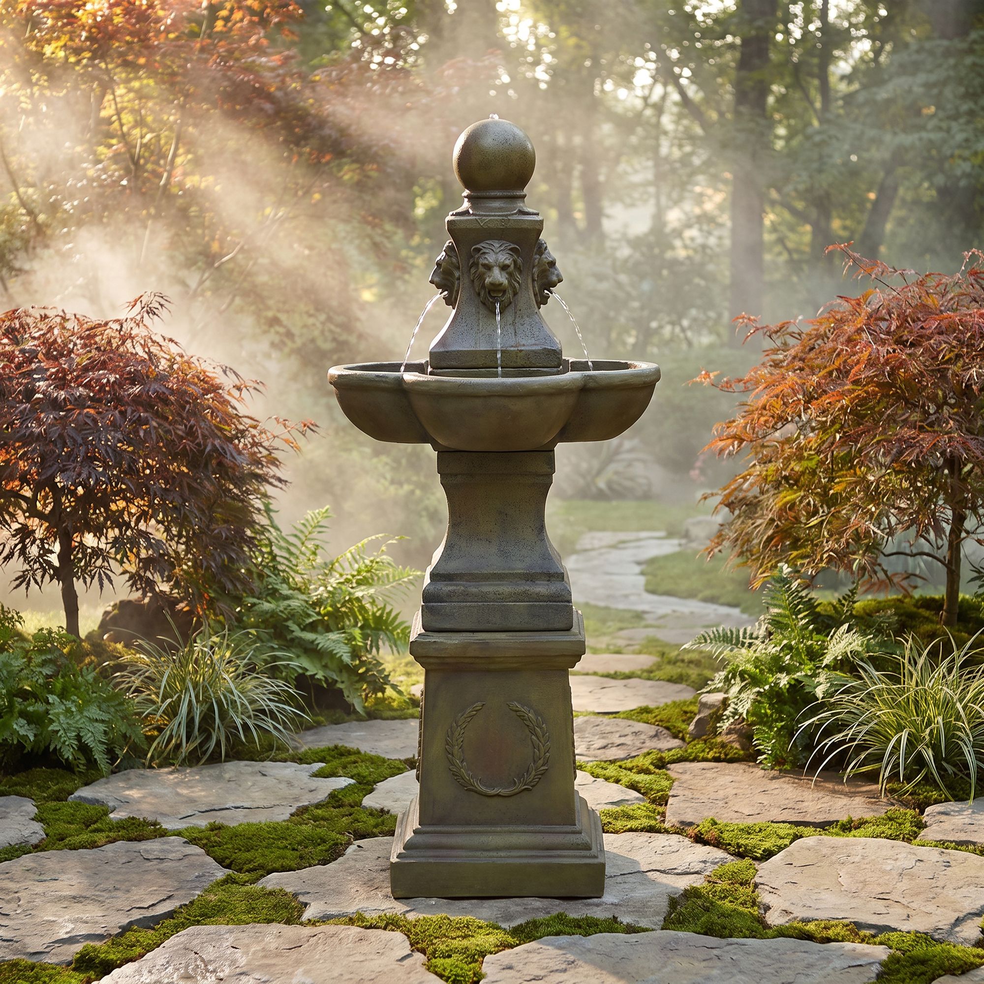 Image 1 Franklin Iron Works Royal Lion 54"H Garden Pedestal Outdoor Fountain in scene