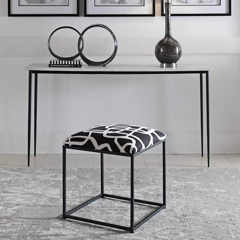Image 1 Twists and Turns Black and White Fabric Square Ottoman in scene