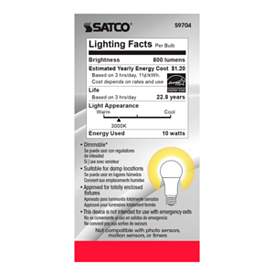Image5 of 60W Equivalent 10W LED Dimmable E26 3000K White A19 Light Bulb by Satco more views