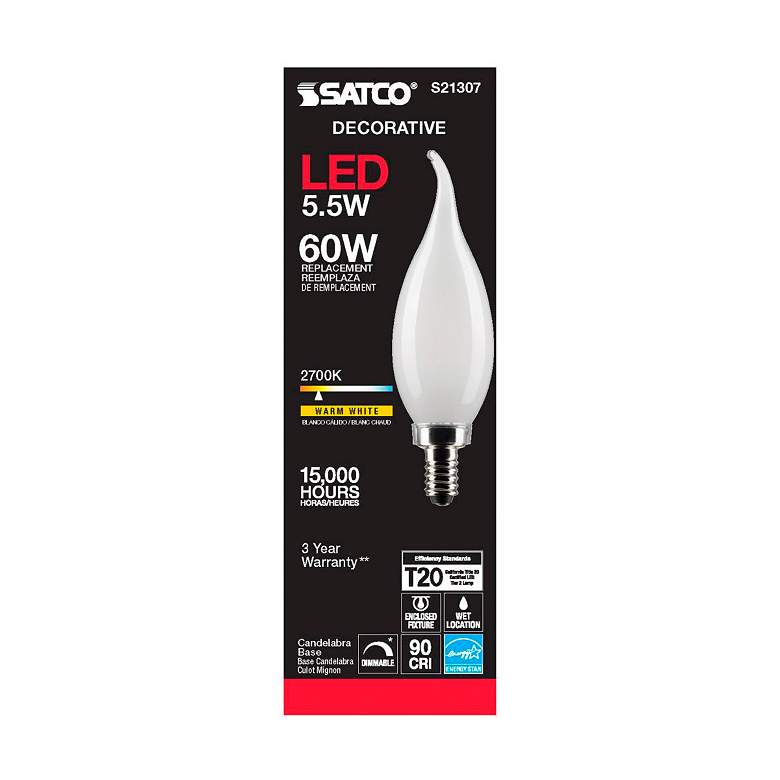 Image 5 60W Equivalent 5.5W 2700K Flame-Tip White LED Candelabra Bulb by Satco more views