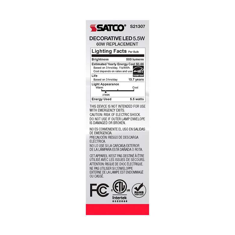 Image 6 60W Equivalent 5.5W 2700K Flame-Tip White LED Candelabra Bulb by Satco more views