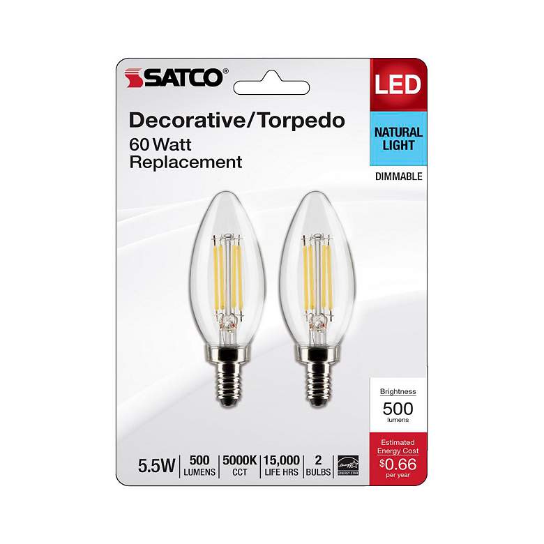 Image 5 60W Equivalent 5.5W 5000K Clear Glass LED Candelabra B11 Bulb by Satco more views