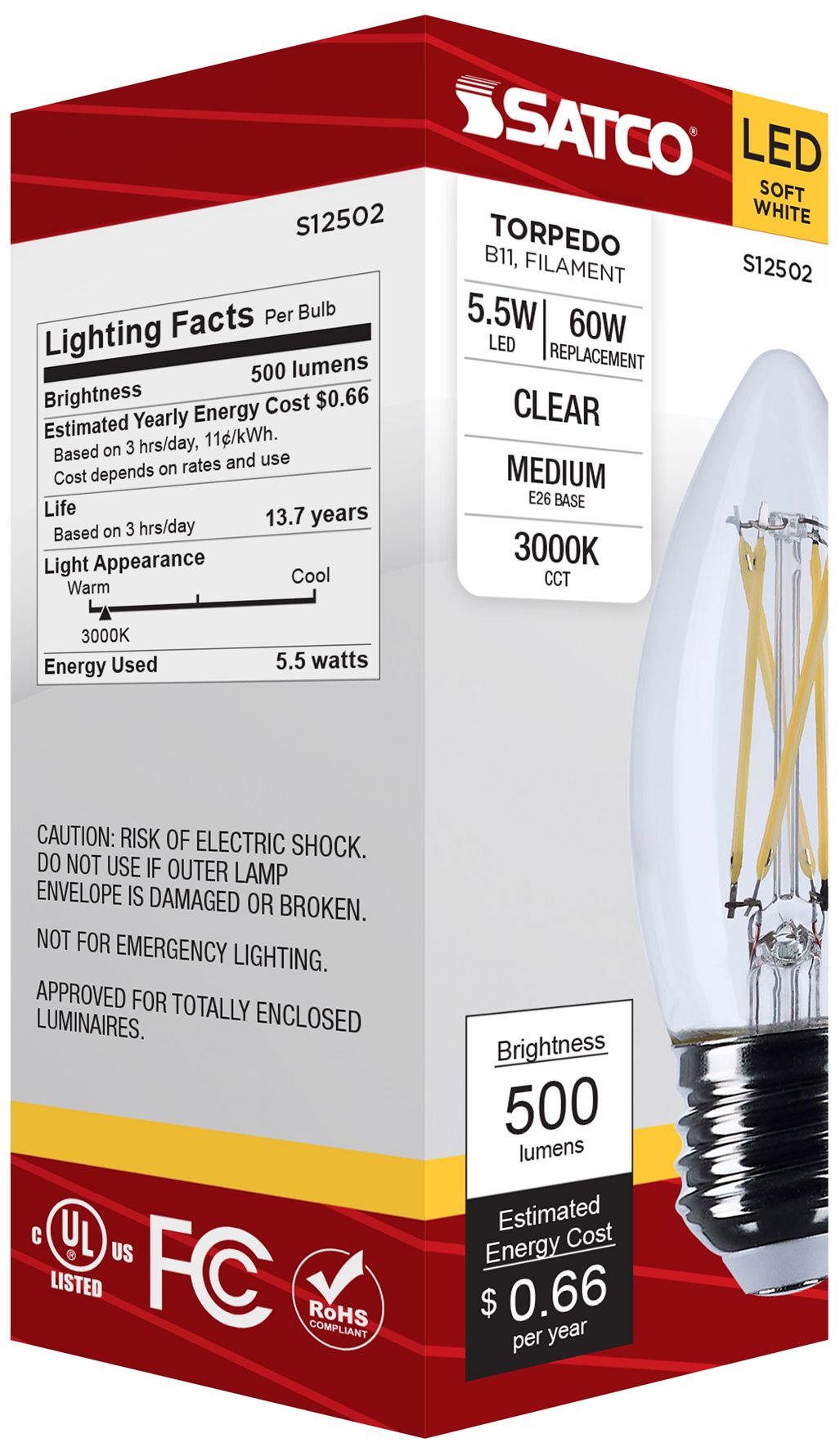 Image 7 60W Equivalent 5.5W Dimmable LED Filament Standard Base Bulb by Satco more views