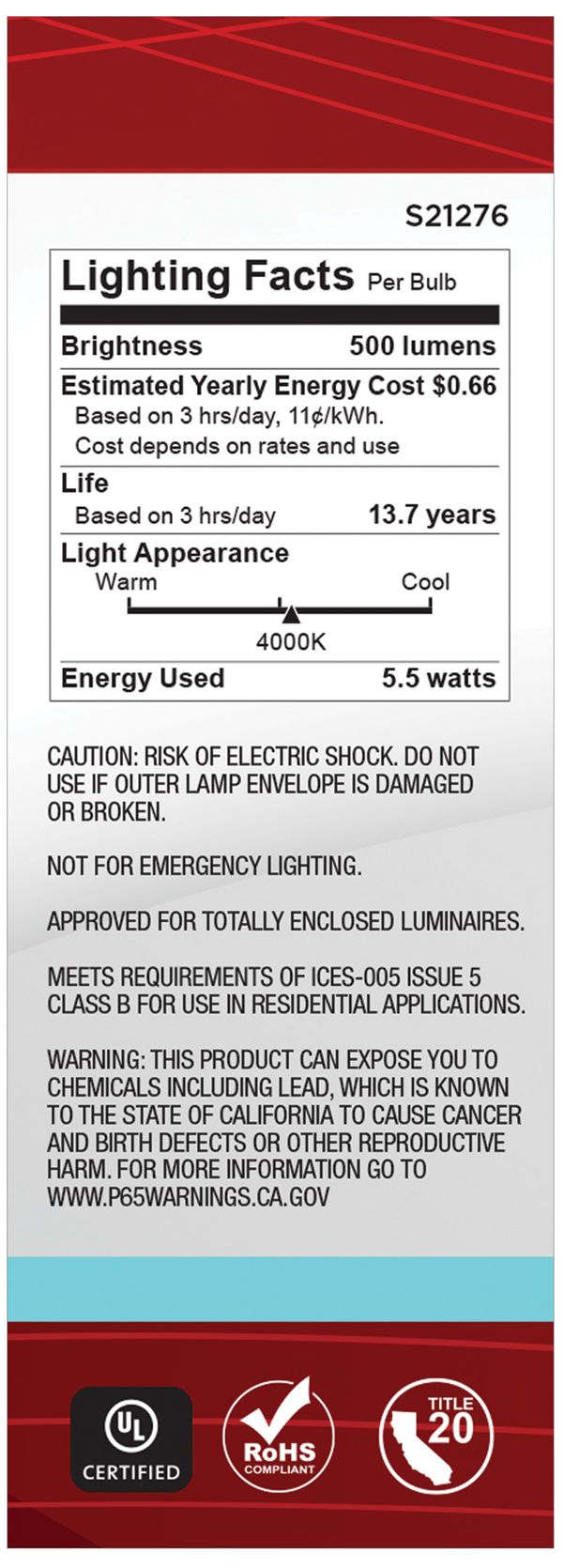 Image 4 60W Equivalent 5.5W LED Candelabra B11 Clear Glass Bulb by Satco more views