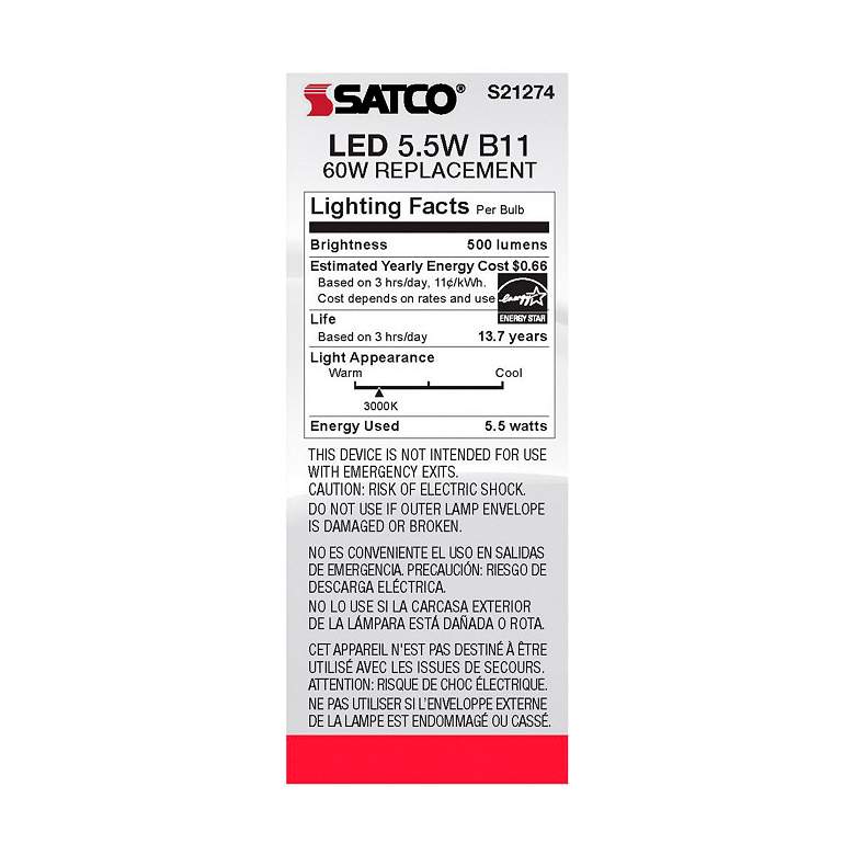 Image 6 60W Equivalent 5.5W LED Candelabra B11 Clear Glass Torpedo Bulb by Satco more views