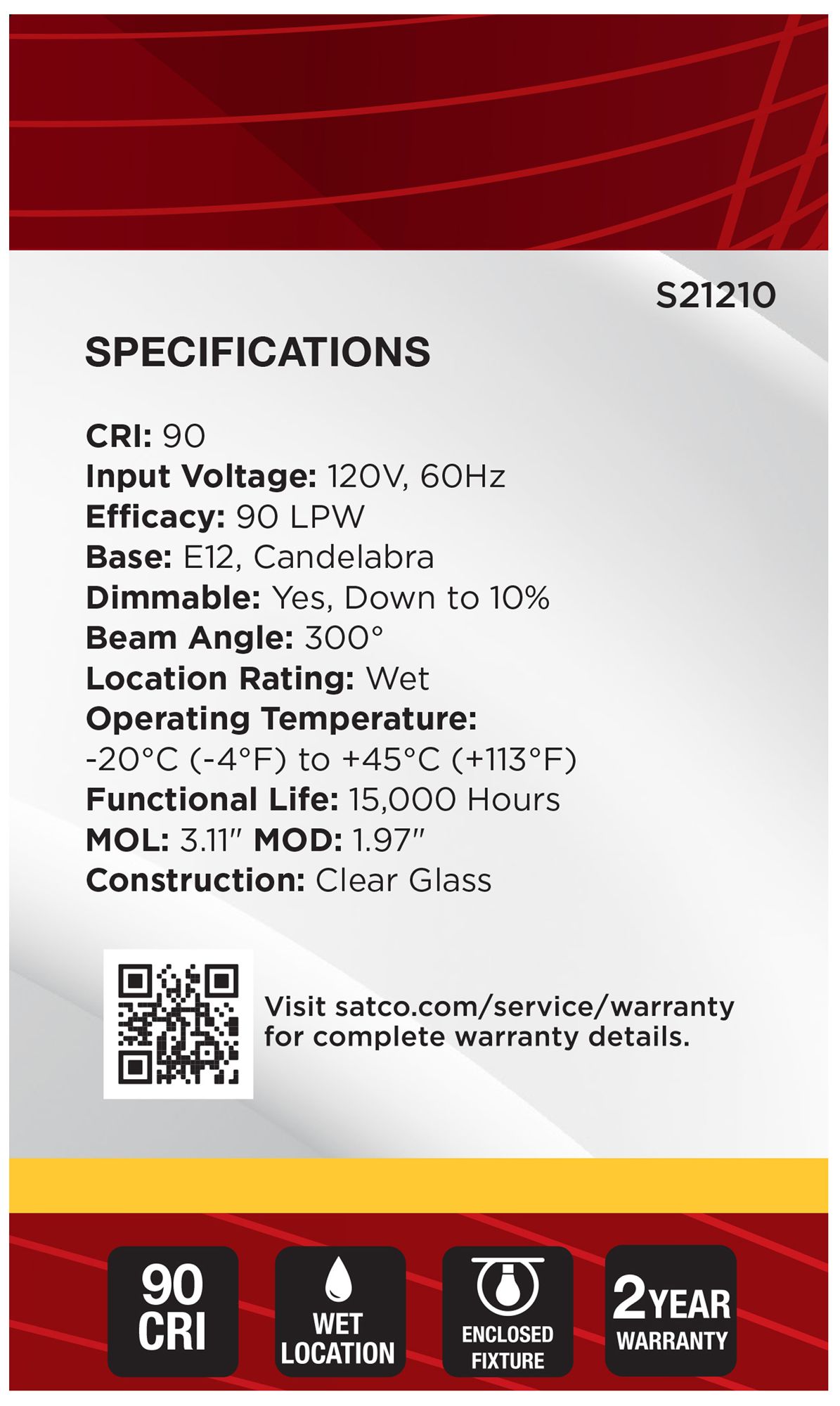 60W Equivalent 5.5W LED Dimmable E12 3000K Clear G16.5 Light Bulb by Satco