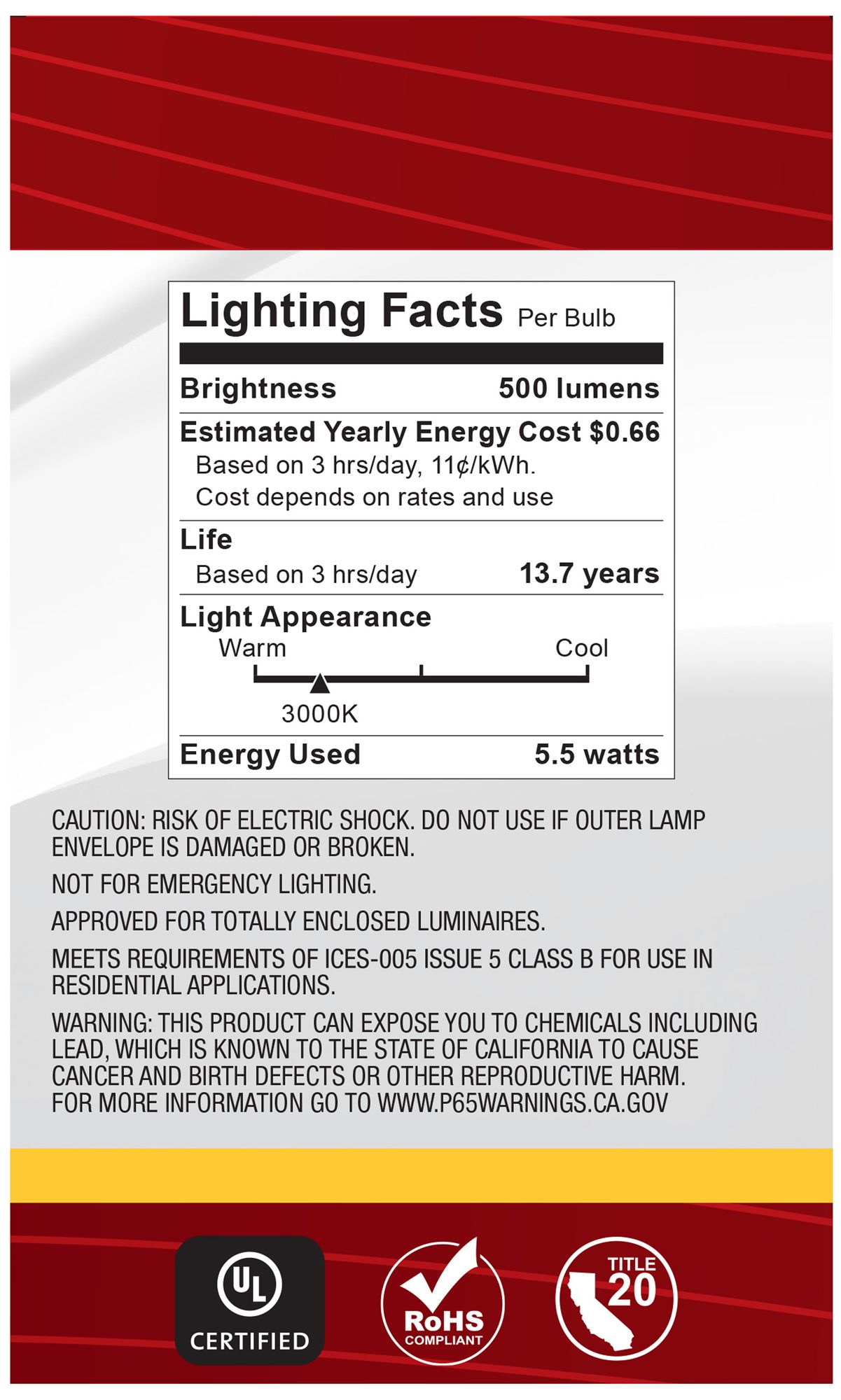 Image 4 60W Equivalent 5.5W LED Dimmable E12 3000K Clear G16.5 Light Bulb by Satco more views