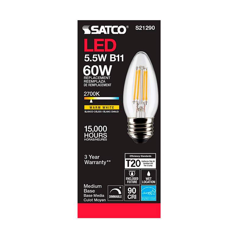 Image 5 60W Equivalent 5.5W LED Medium Base Clear B11 Candle Light Bulb by Satco more views