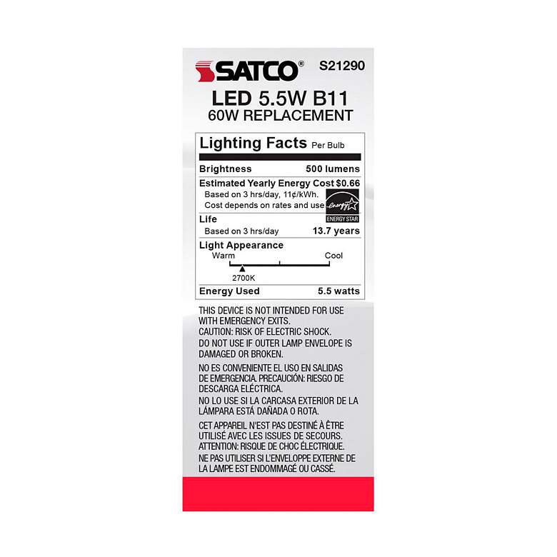 Image 6 60W Equivalent 5.5W LED Medium Base Clear B11 Candle Light Bulb by Satco more views