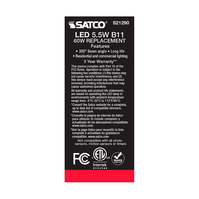 Image 7 60W Equivalent 5.5W LED Medium Base Clear B11 Candle Light Bulb by Satco more views