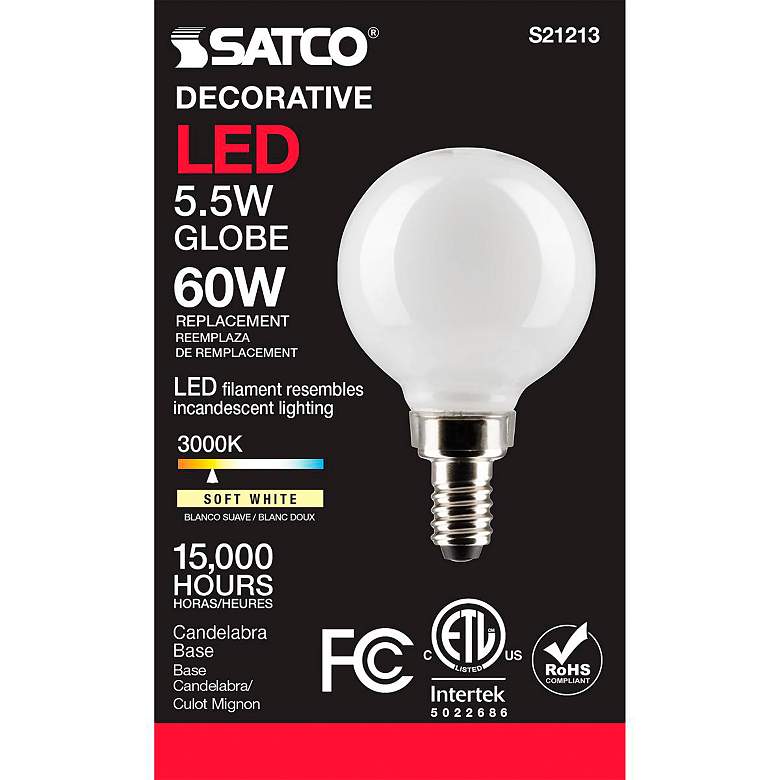 Image 5 60W Equivalent 5.5W White Dimmable LED Globe Candelabra Bulb by Satco more views