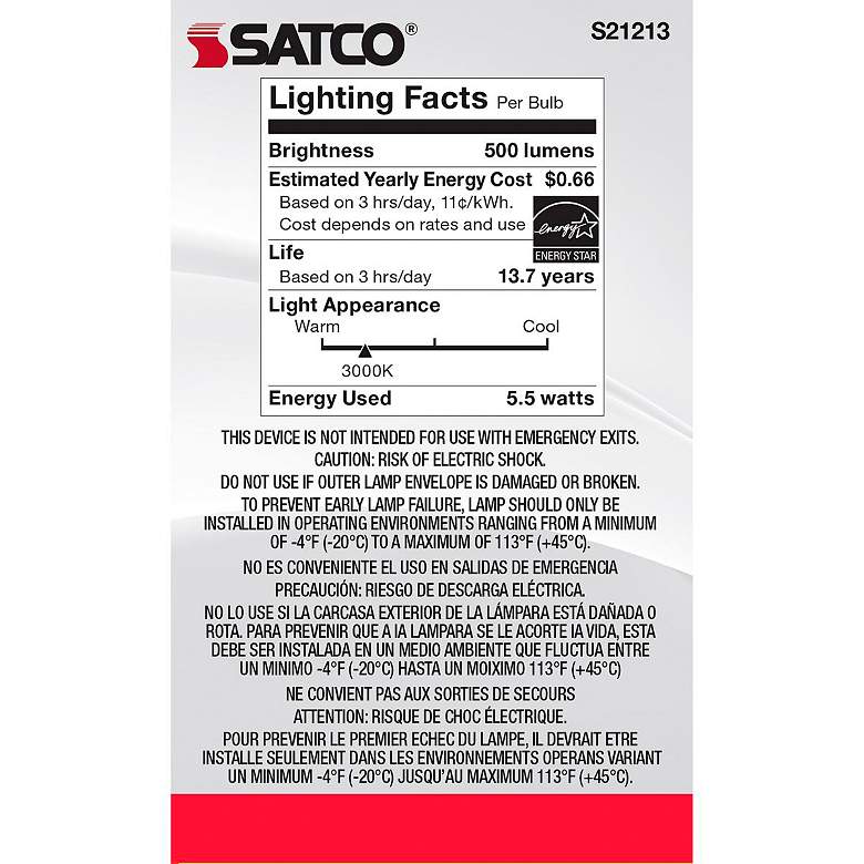 Image 6 60W Equivalent 5.5W White Dimmable LED Globe Candelabra Bulb by Satco more views