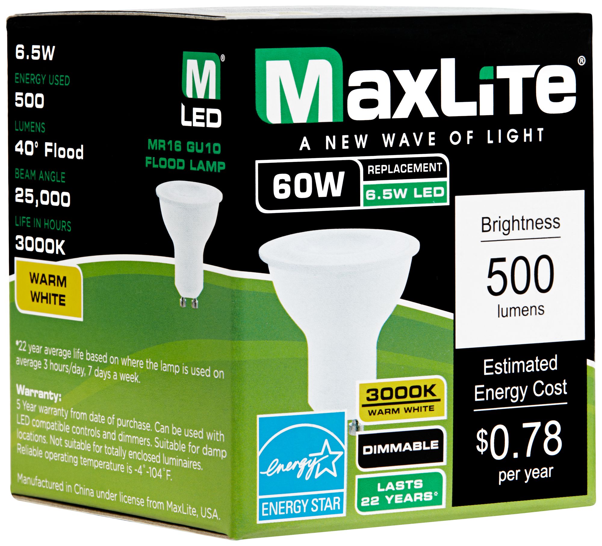 Image 2 60W Equivalent 6.5W 3000K LED Dimmable GU10 MR16 Light Bulb more views