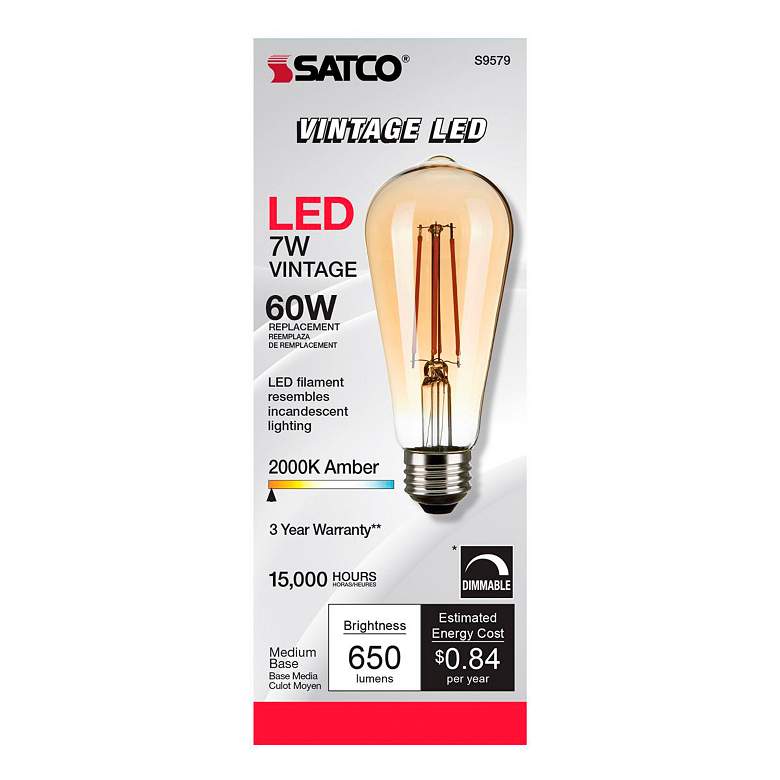 Image 3 60W Equivalent 6.5W LED Dimmable Standard Amber ST19 Light Bulb by Satco more views