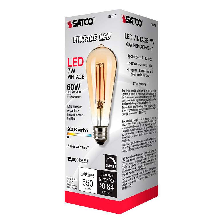 Image 7 60W Equivalent 6.5W LED Dimmable Standard Amber ST19 Light Bulb by Satco more views