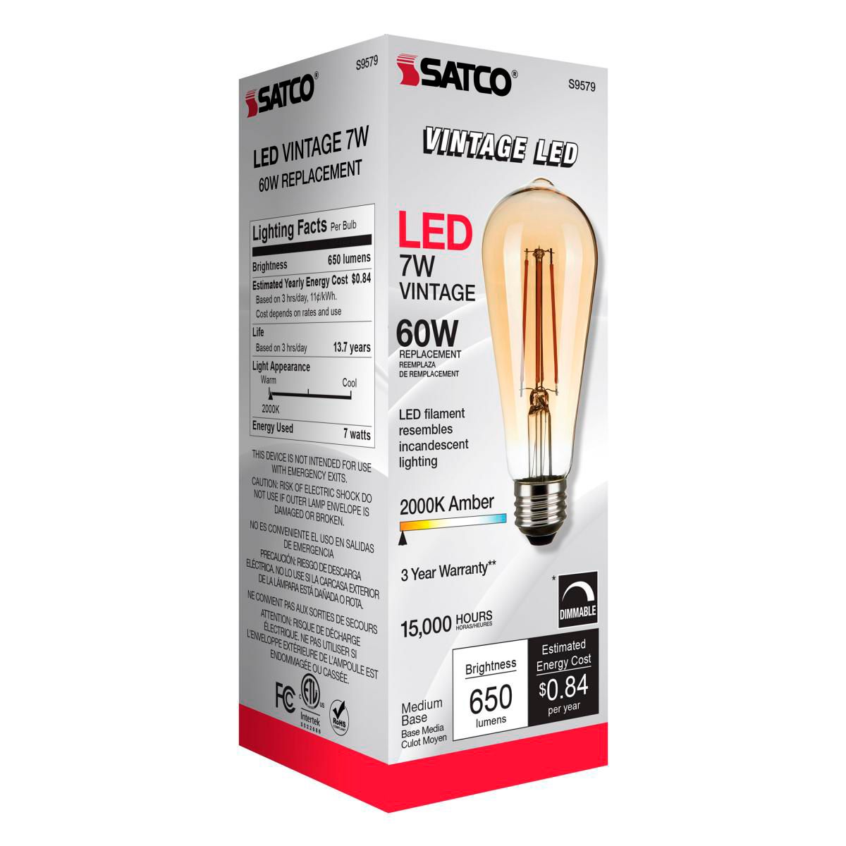60W Equivalent 6.5W LED Dimmable Standard Amber ST19 Light Bulb by Satco in scene