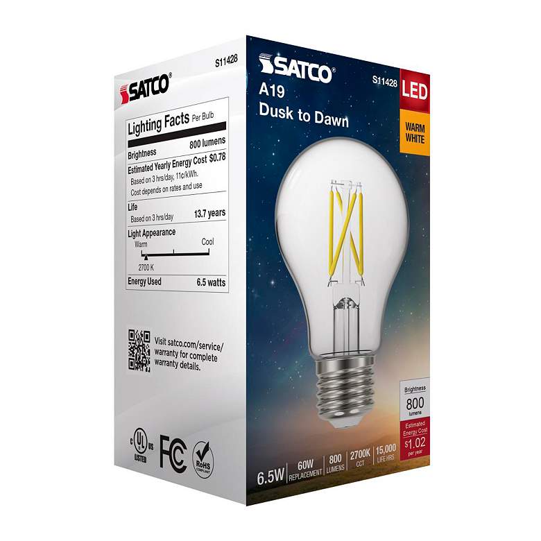 Image 7 60W Equivalent 6.5W LED Standard Clear Glass Dusk to Dawn Bulb by Satco more views