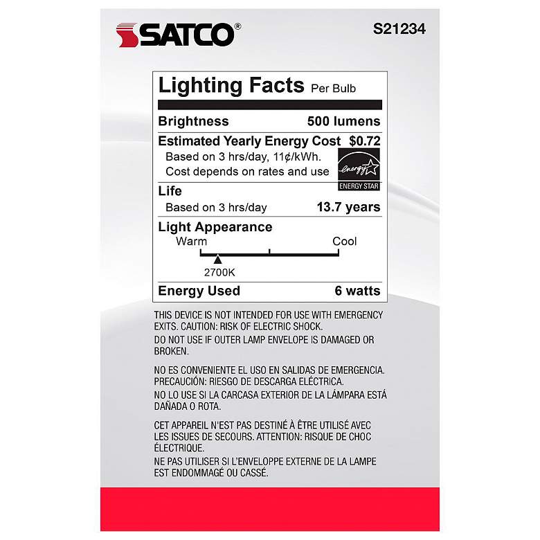 Image 7 60W Equivalent 6W 2700K Dimmable Clear G25 Globe Standard Bulb by Satco more views