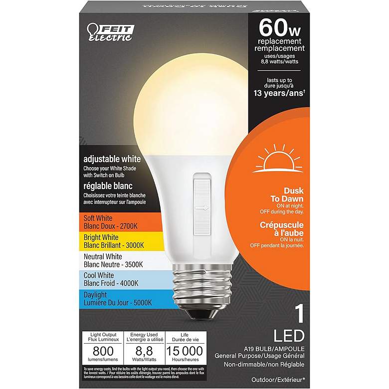 Image 2 60W Equivalent 8.8W Standard Base LED 5CCT Dusk to Dawn Bulb more views