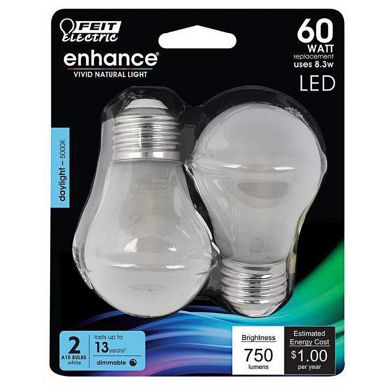 Image 1 60W Equivalent 8W 5000K LED Frosted A15 Bulb 2-Pack