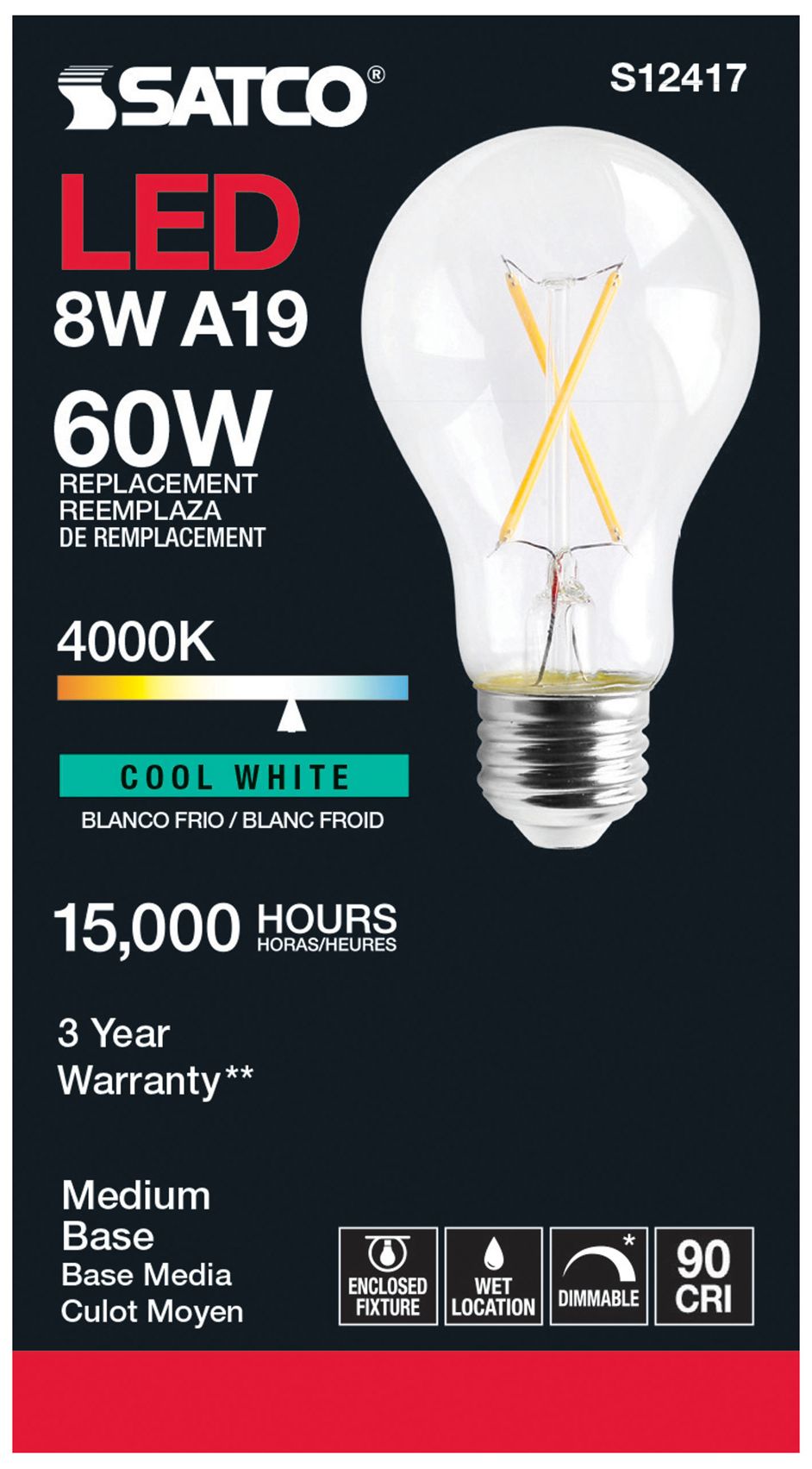 Image 3 60W Equivalent 8W A19 E26 Base 4000K LED Bulb by Satco more views