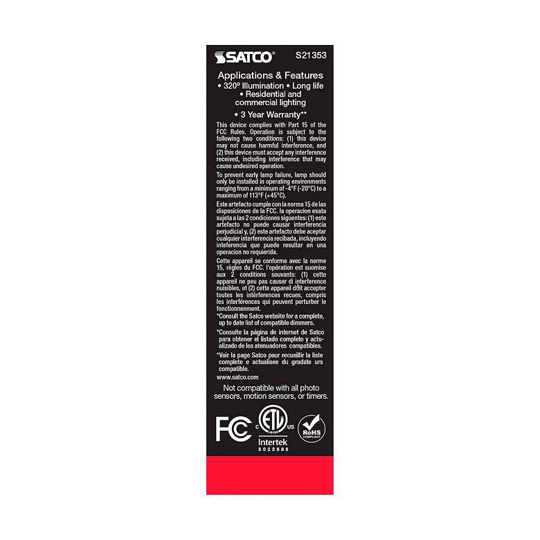 Image 7 60W Equivalent 8W Dimmable Standard White T10 LED Tube Bulb by Satco more views