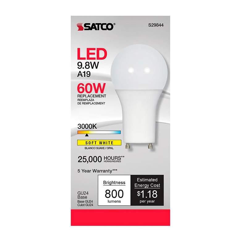 Image 2 60W Equivalent 9.8W GU24 Base White Glass Type-A Dimmable LED Bulb by Satco more views