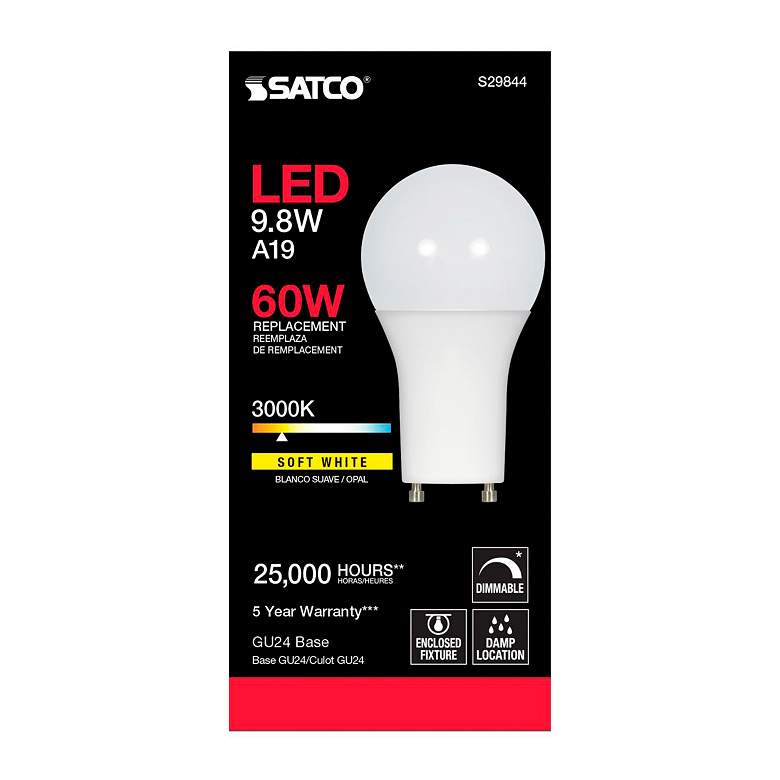 Image 3 60W Equivalent 9.8W GU24 Base White Glass Type-A Dimmable LED Bulb by Satco more views